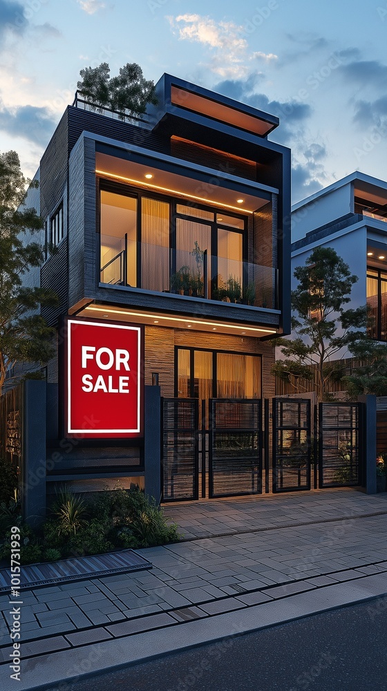 A modern house has a red A modern house has a red