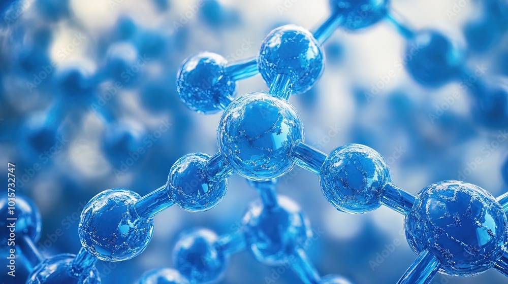 Molecular structures of blue atoms suspended in a glistening blue serum Molecular structures of blue atoms suspended in a glistening blue serum