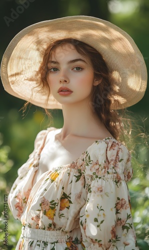 8. A playful summer outfit with a floral sundress and wide-brimmed hat