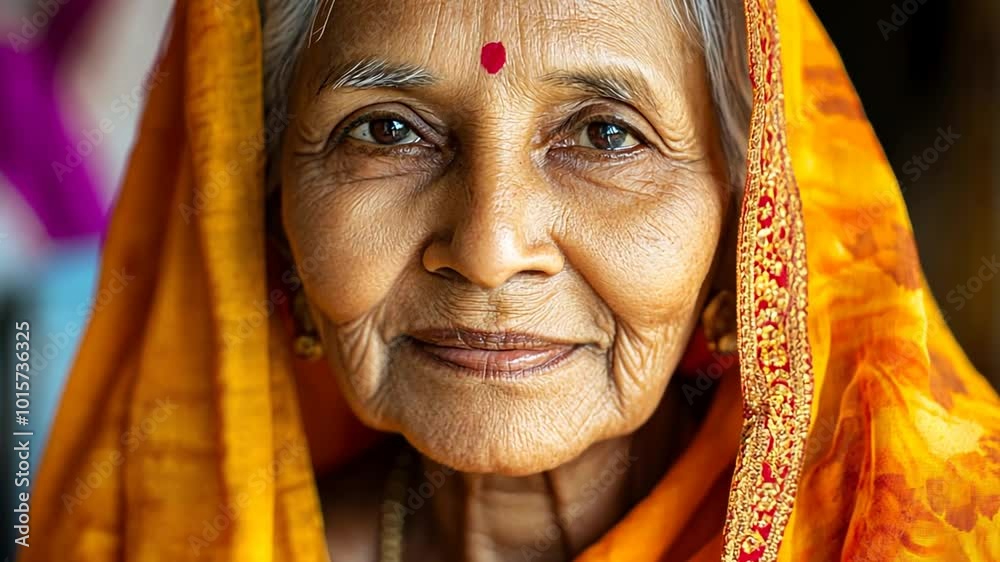 Elderly Woman Smiling Warmly While Wearing a Bright Orange Scarf Generative AI Elderly Woman Smiling Warmly While Wearing a Bright Orange Scarf Generative AI