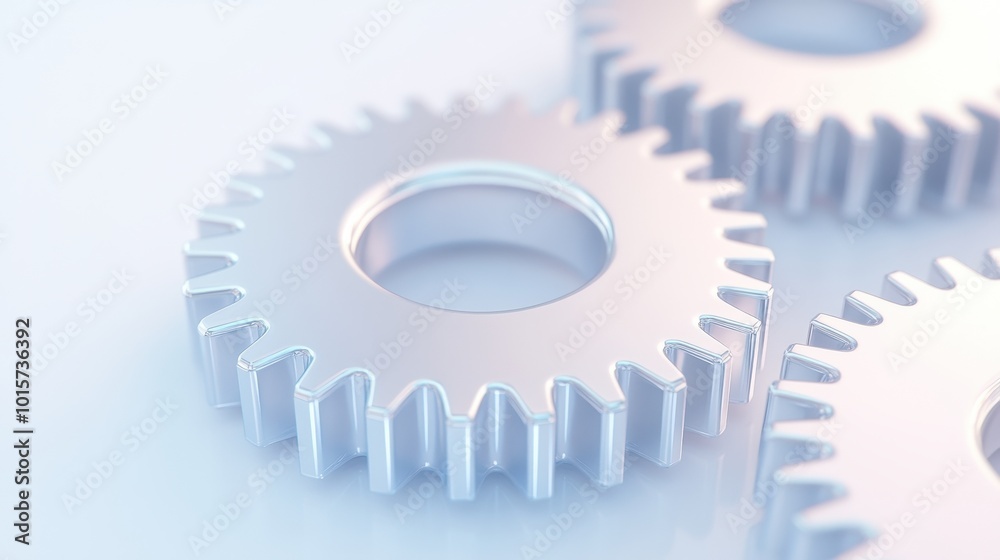 A close up of three gears with the middle one being the largest