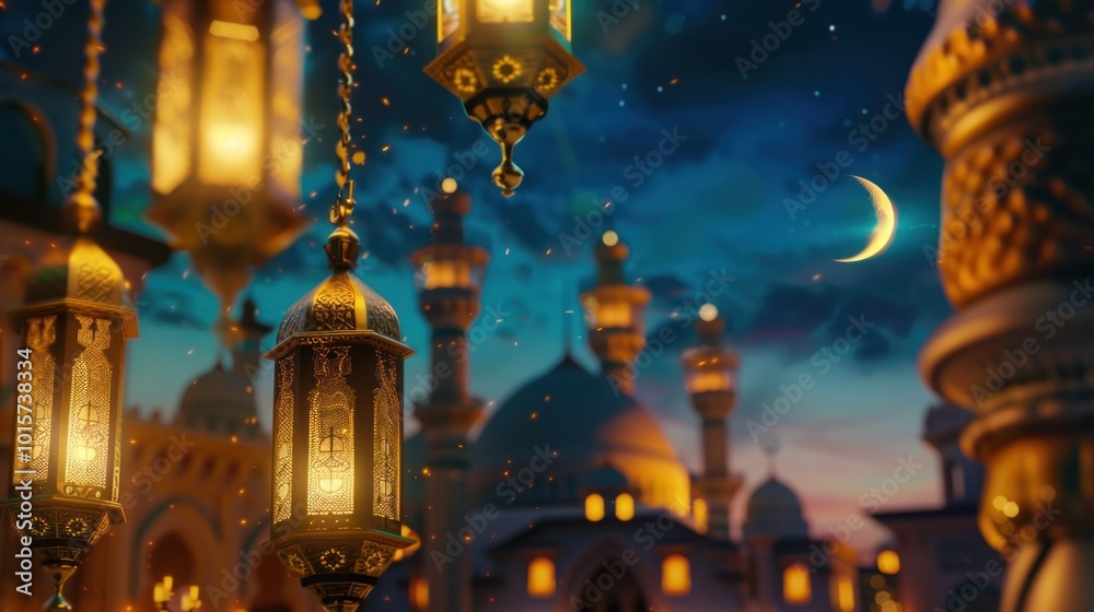Obraz premium Ramadan Lanterns & Crescent Moon