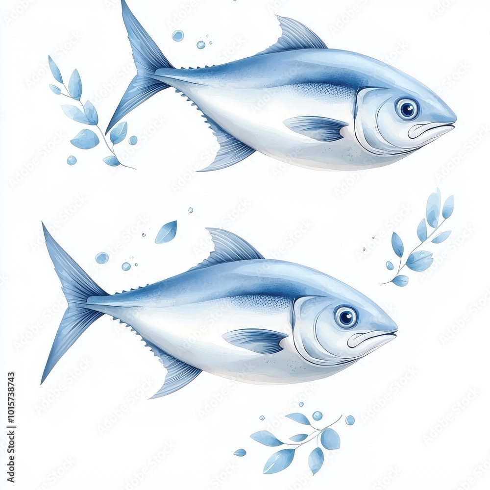 Fototapeta premium Watercolor seamless pattern of tuna, isolated on a white background, artistic and visually engaging.