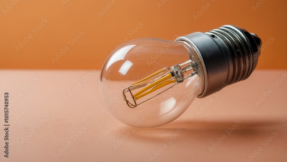 Incandescent bulb with yellow filament illuminated on orange background Incandescent bulb with yellow filament illuminated on orange background