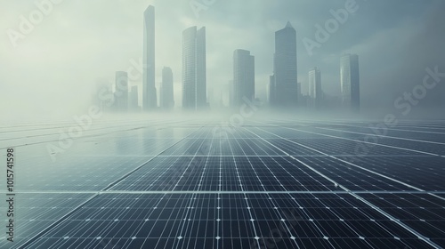 Futuristic City Skyline with Solar Panels