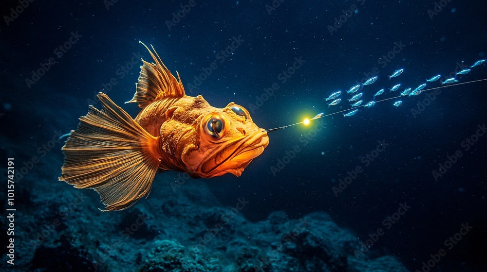 Fototapeta premium Deep Sea Anglerfish with Glowing Pulsating Lure