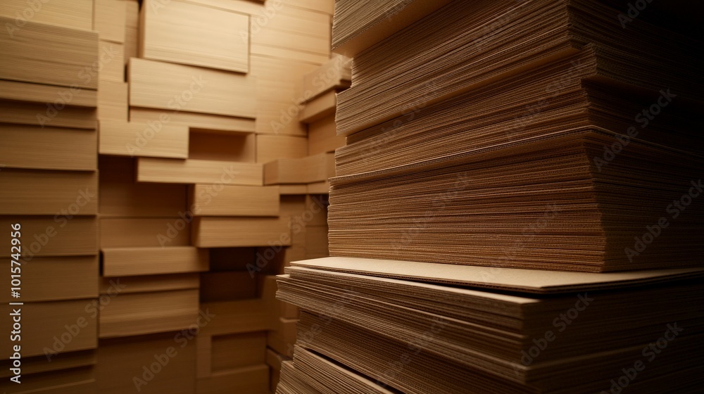 Obraz premium Stacks of Cardboard Boxes in a Warehouse