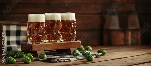 Three Glasses of Beer on a Wooden Table photo