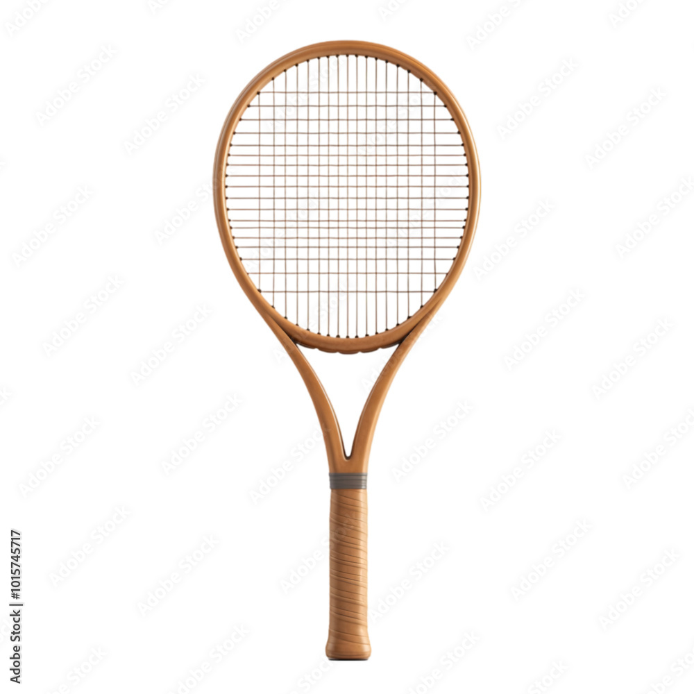 Close-up of a wooden tennis racket with intricate grid pattern and a sleek design.