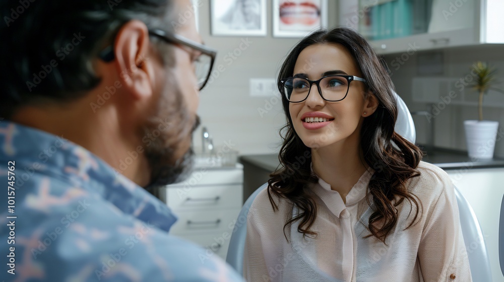 Fototapeta premium Dentist explaining the steps of a root canal to a patient