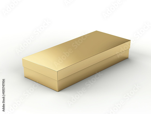 Obraz na płótnie Blank gold box with a shiny surface, set diagonally on white, soft diffused lighting enhances it. w salonie