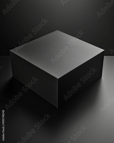 Obraz na płótnie Square matte black box, slight texture, spotlight from above highlights its geometric form. w salonie