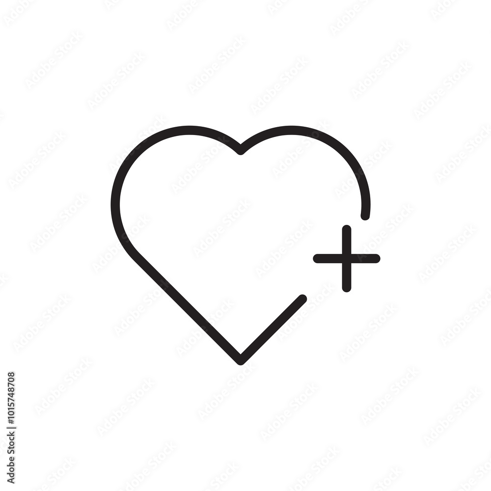 Heart icon with plus, vector  social networ sign trendy style illustration for web and app..eps