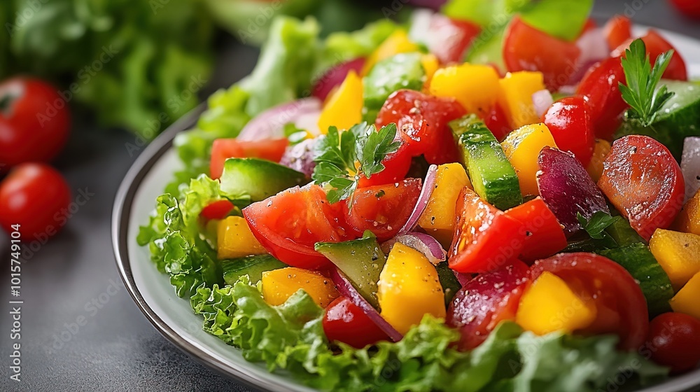 Healthy Fresh Vegetable Salad on Plate for Vegetarian Diet Healthy Fresh Vegetable Salad on Plate for Vegetarian Diet