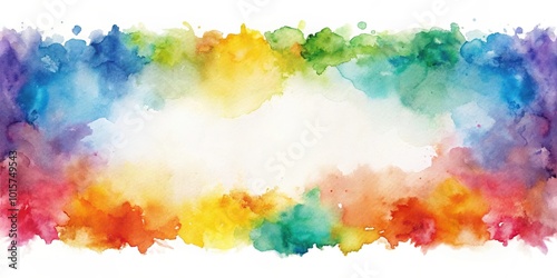 Watercolor Abstract Rainbow Border with White Space for Text