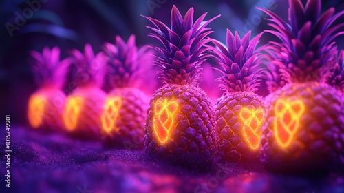 Harvested Pineapples in blox with Glowing fruit stand out photo