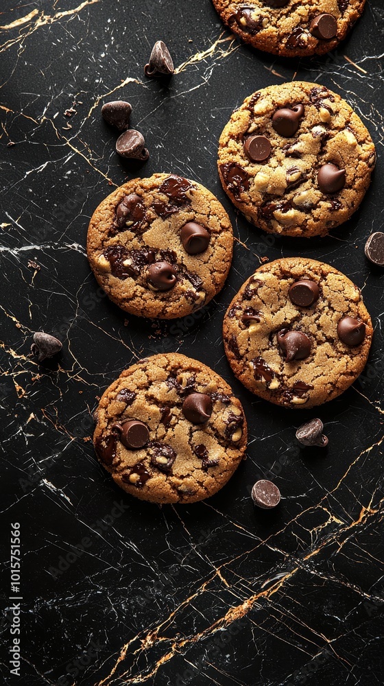 Chocolate Chip Cookies on Dark Surface Chocolate Chip Cookies on Dark Surface