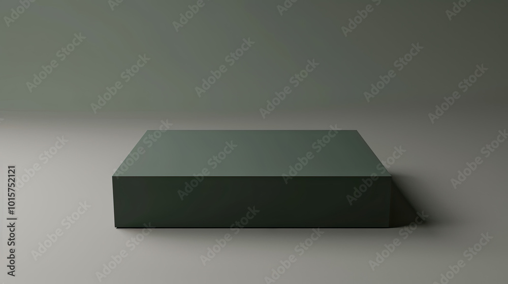 Fototapeta premium Dark green box, matte finish, on a gray gradient background, direct light highlights its edges.