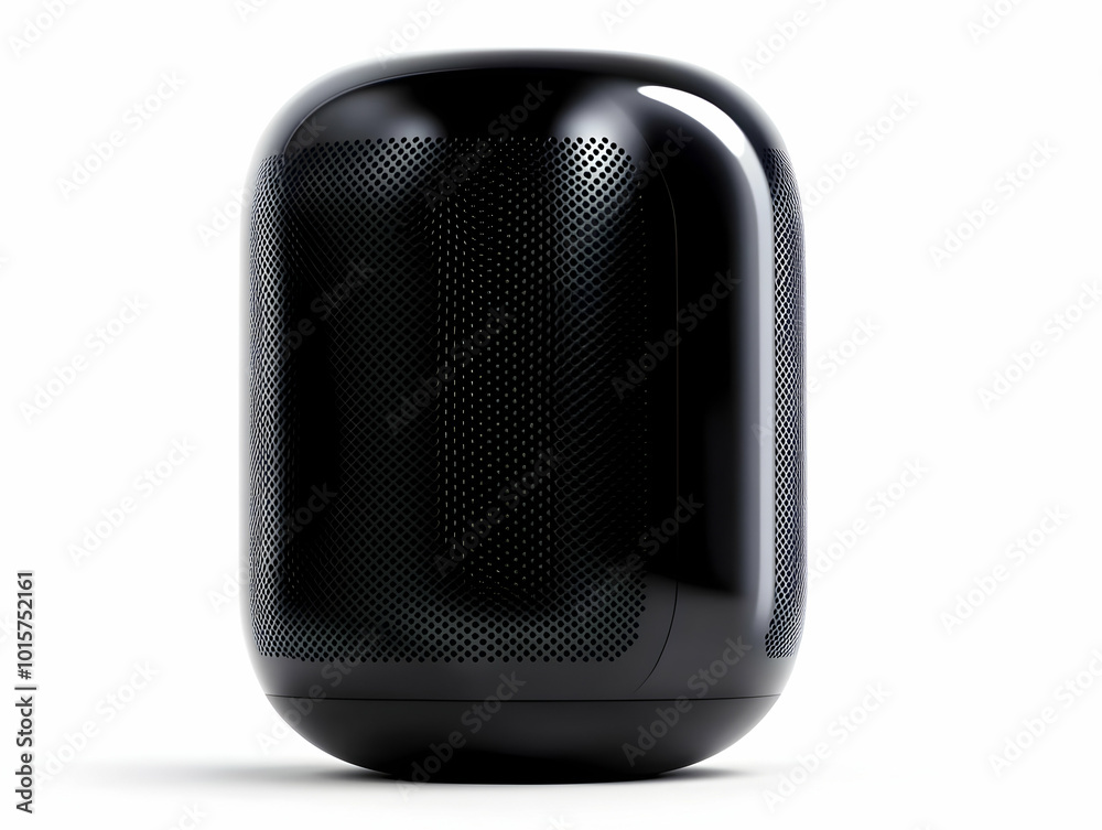 Modern black smart speaker on a white isolated background, showcasing sleek design and advanced audio technology. Modern black smart speaker on a white isolated background, showcasing sleek design and advanced audio technology.