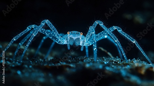 Bioluminescent Sea Spider Crawling at Night