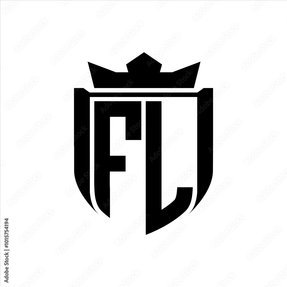 FL Logo with shield shape inside shield badge crown on white background template design FL Logo with shield shape inside shield badge crown on white background template design