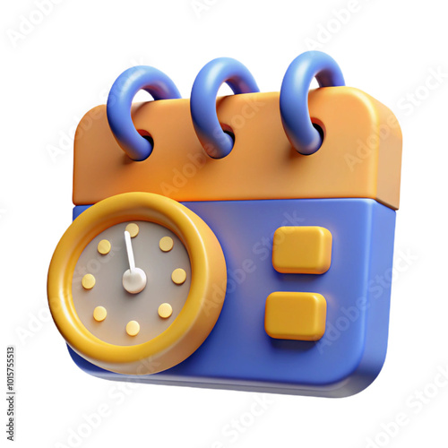 Time management Calendar and small Clock 3d cartoon style illustration