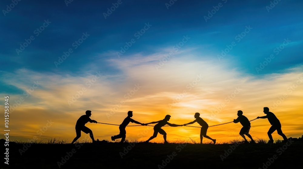 Silhouettes of People Playing Tug-of-War During Sunset Silhouettes of People Playing Tug-of-War During Sunset