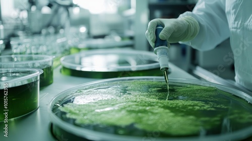 A lab technician extracting oil from algae in a research facility, showcasing the potential of algae as a renewable source of biofuel and sustainable oil production