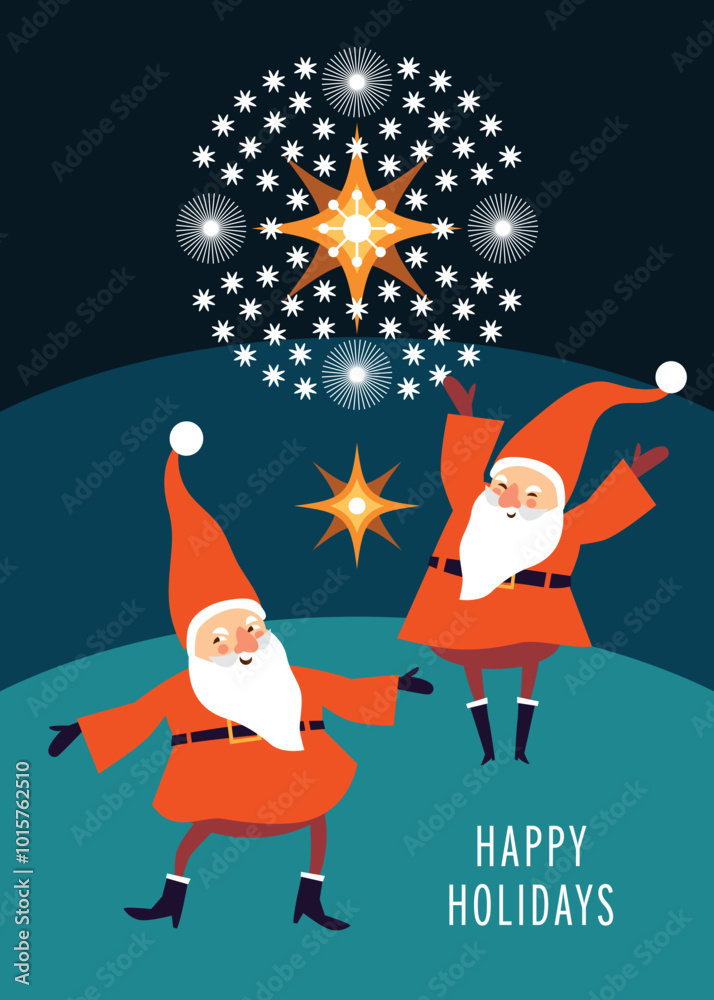 Naklejka premium Christmas Card, Seasons greetings , cute Christmas gnomes