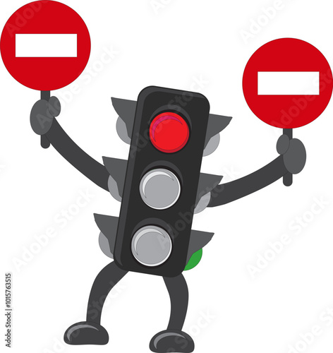 Traffic light vector design with red light on in an attractive cartoon style. Ideal for educational materials, presentations and illustrations about traffic safety and driving rules