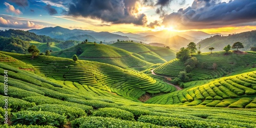 Beautiful landscape of Picturesque tea plantation natural green view.