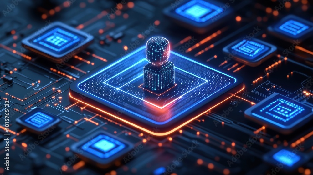 A futuristic digital landscape with a glowing central processor and surrounding circuits. A futuristic digital landscape with a glowing central processor and surrounding circuits.