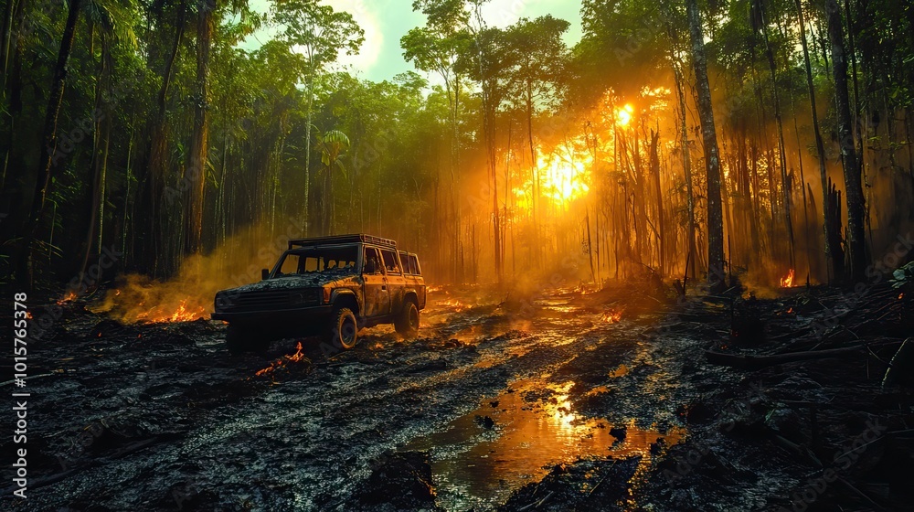 A burned section of the rainforest stands as evidence of the environmental damage caused by deforestation. A burned section of the rainforest stands as evidence of the environmental damage caused by deforestation.