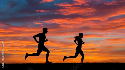 Wallpaper Mural Silhouettes of Runners Against a Vibrant Sunset Torontodigital.ca
