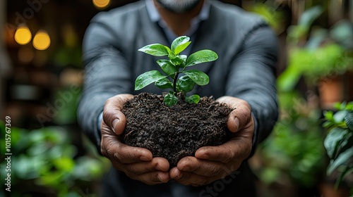 A businessman promotes ecological growth by emphasizing the importance of green business practices.