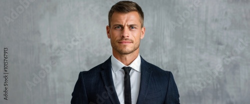 Confident Businessman in Formal Attire Against a Minimalist Background A Portrait of Professionalism