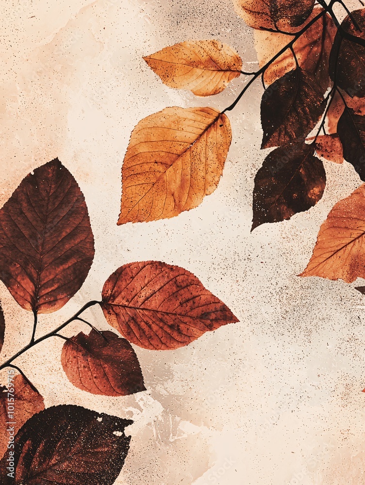 Fototapeta premium Autumn-themed poster template showcasing cozy colors and textured foliage, perfect for seasonal marketing and personalized designs.