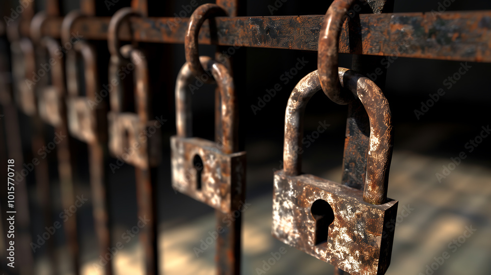 iron padlock close-up gate closed area. Old padlock gate iron padlock close-up gate closed area. Old padlock gate