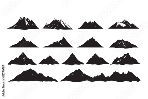 A set collection of mountain silhouette illustrations