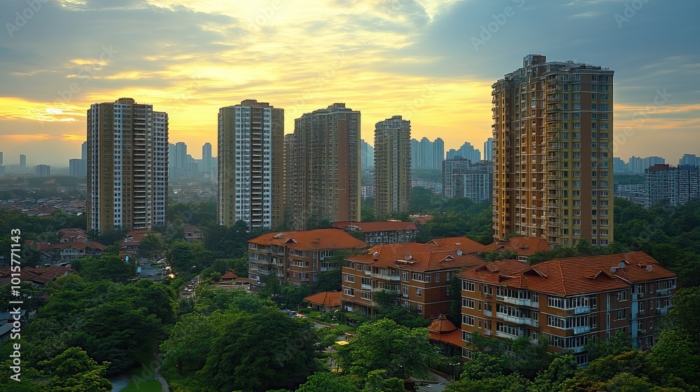 Obraz premium A city filled with tall buildings represents modern urbanization and its potential environmental impacts.