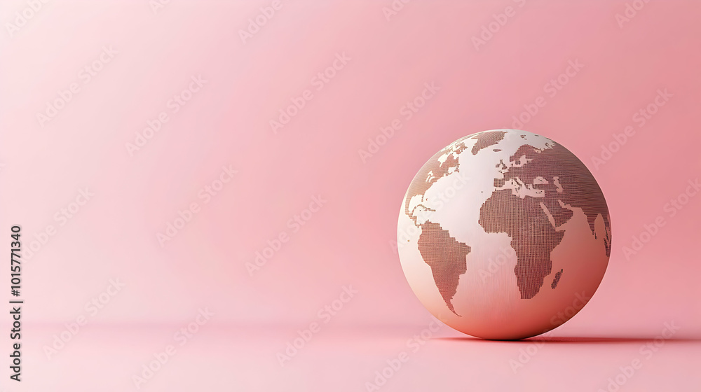 A 3D Rendered Globe with Detailed Continents on a Pink Background