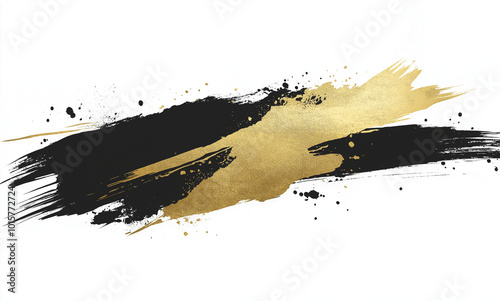 Golden Brush strokes, Celestial Gold ink brush stroke vector shape on a white background. Celestial Gold-colored, rough brush paint texture , ai generative image