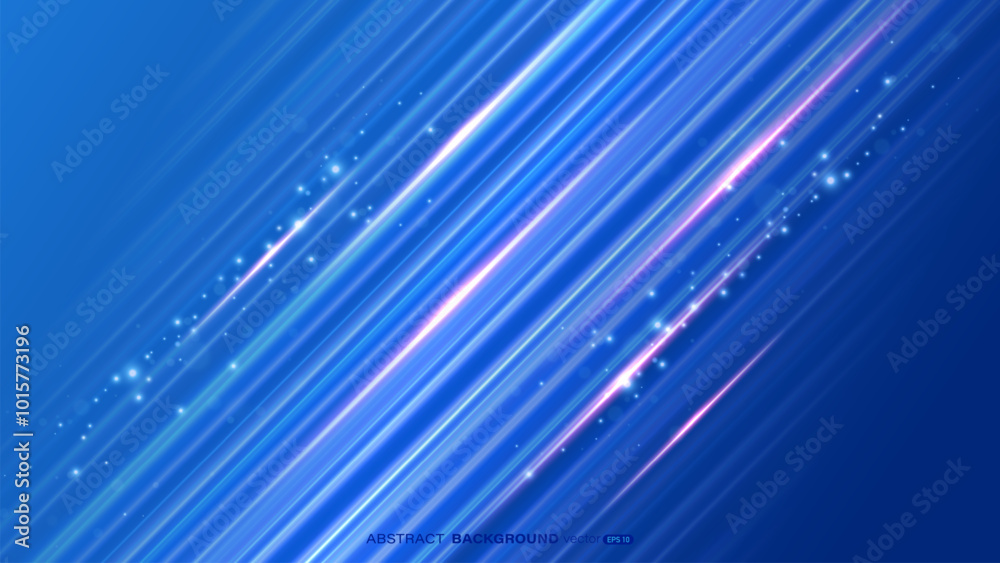 Abstract vibrant blue background with diagonal light stripes and glowing sparkle effects Abstract vibrant blue background with diagonal light stripes and glowing sparkle effects