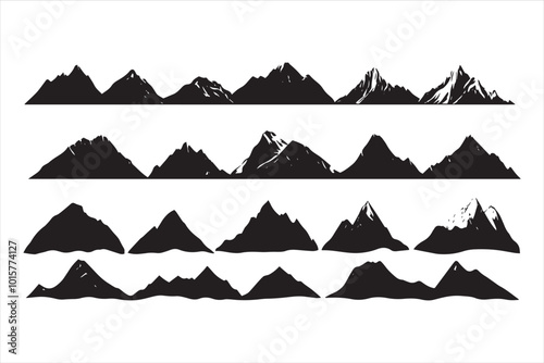 A set collection of mountain silhouette illustrations