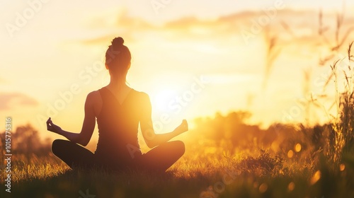 Silhouette of Woman Meditating at Sunset