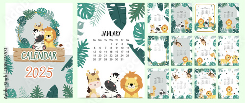 2025 table monthly calendar week start on Sunday with safari style that use for vertical digital and printable A4 A5 size