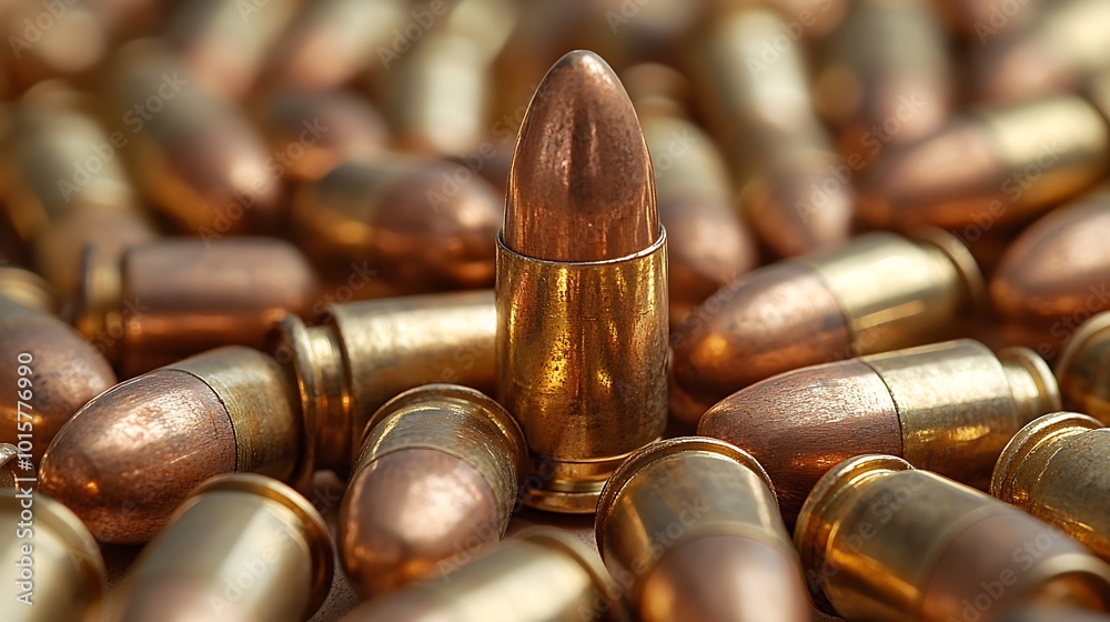 A single bullet stands out from a field of others. A single bullet stands out from a field of others.