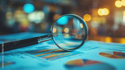 a magnifying glass over a detailed statistical report. photo