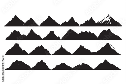 A set collection of mountain silhouette illustrations