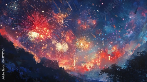 Wallpaper Mural Fireworks Celebration Over Mountains Torontodigital.ca